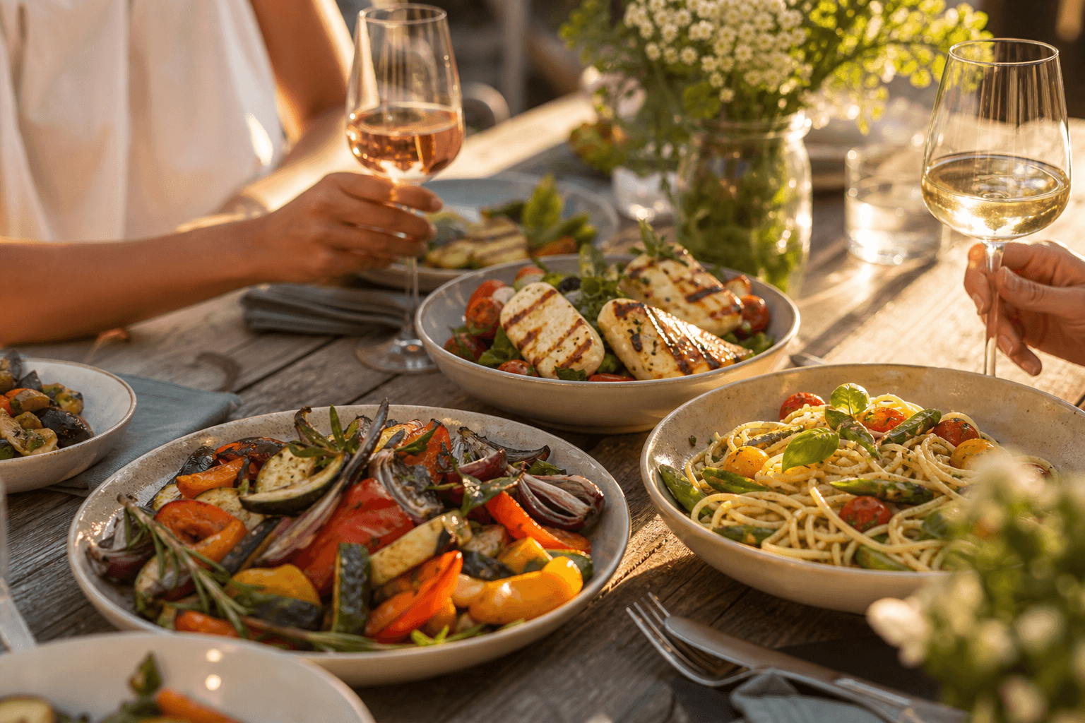 Vegetarische Gerichte mit leichtem Wein